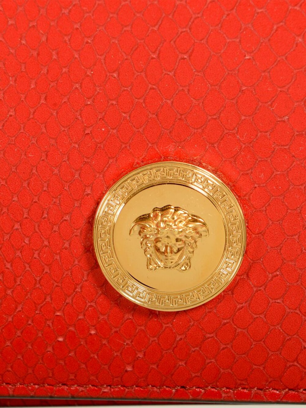 Versace Red 100% Leather Snake Skin Print Gold Medusa Chain Clutch Shoulder Bag - Picture 4 of 9